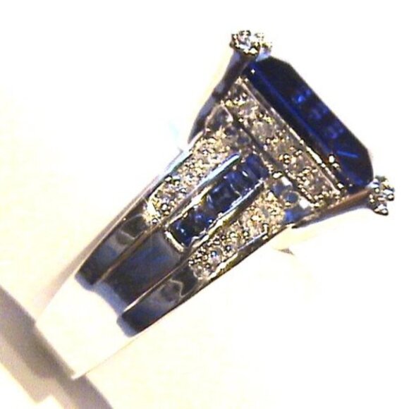 8.47ct. Rectangle Cocktail Sapphire Dark Blue Clear Tabernacle Cz Ring Size 5 - Picture 5 of 8